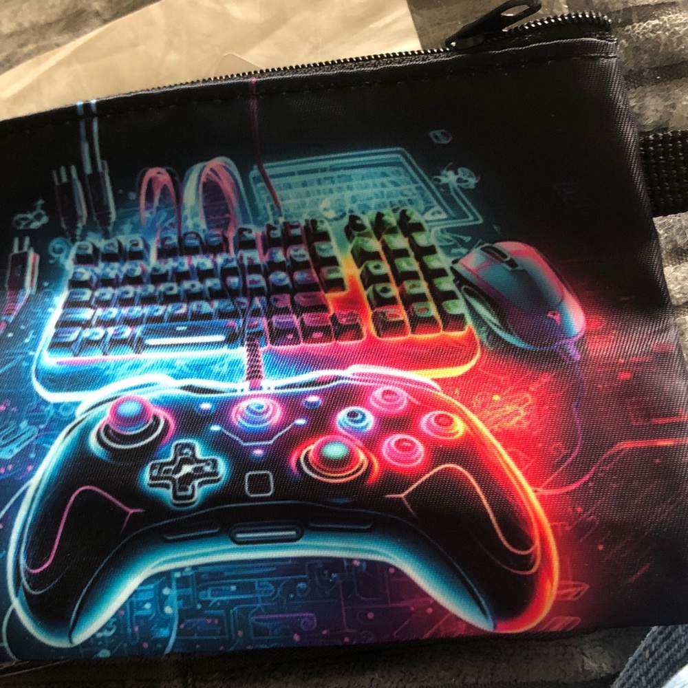 Gaming Controller & Keyboard Print Accessory Pouch - Neon Black